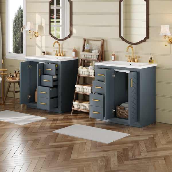 English Elm 60'' Bathroom Vanity Set With Elegant Ceramic Sink, Solid Wood Frame & Ample Storage For Modern Spaces N710SS00002C