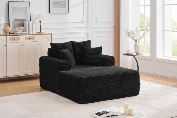 English Elm Oversized Corduroy Chaise Sleeper Sofa Deep Seat Lounge Chair for Apartment Bedroom Black W1752P402833