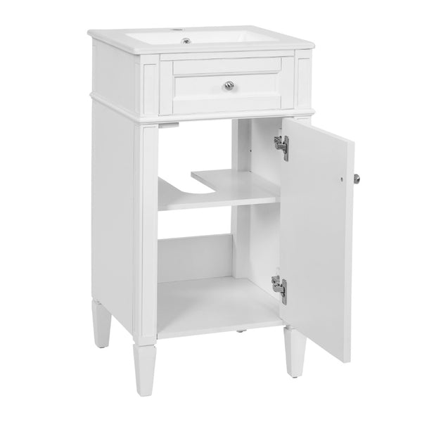 English Elm 18-inch French Style Freestanding Bathroom Vanity with Ceramic Sink Soft Close Storage White N710P411340K