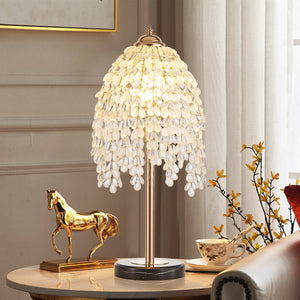 English Elm 19"(H) Vintage Crystal Table Lamp – Waterfall Design With Teardrop Beads & Marble Base For Elegance W2312P368717