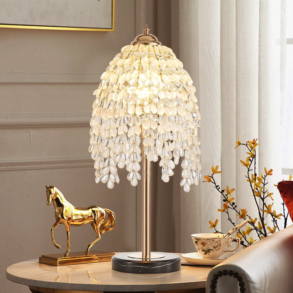 English Elm 19"(H) Vintage Crystal Table Lamp – Waterfall Design With Teardrop Beads & Marble Base For Elegance W2312P368717