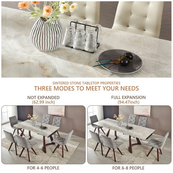 English Elm 1+6 Sintered Stone Extendable Dining Table Walnut Base Seats 6 to 8 Heat Resistant W5630S00007