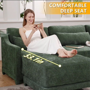 English Elm Two chenille two-seater sofa with ergonomic lumbar support, tufted elegant design, sturdy wood frame, plush sponge cushions, versatile for living rooms and reading nooks Green W714S01213