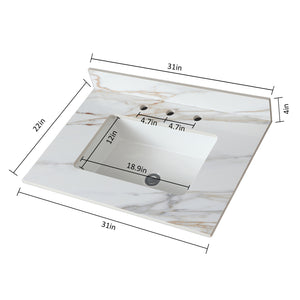 English Elm 31 Inch Carrara Marble Vanity Top With Undermount Sink & 4" Backsplash - Elegant, Durable, Eco-Friendly! W2699P192440