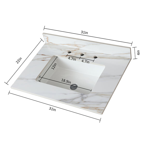 English Elm 31 Inch Carrara Marble Vanity Top With Undermount Sink & 4" Backsplash - Elegant, Durable, Eco-Friendly! W2699P192440