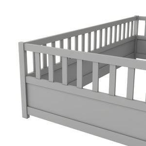 English Elm Twin Montessori Floor Bed Frame With High Security Barriers & Child-Friendly Door In Grey Finish W1858P164928-GIGA