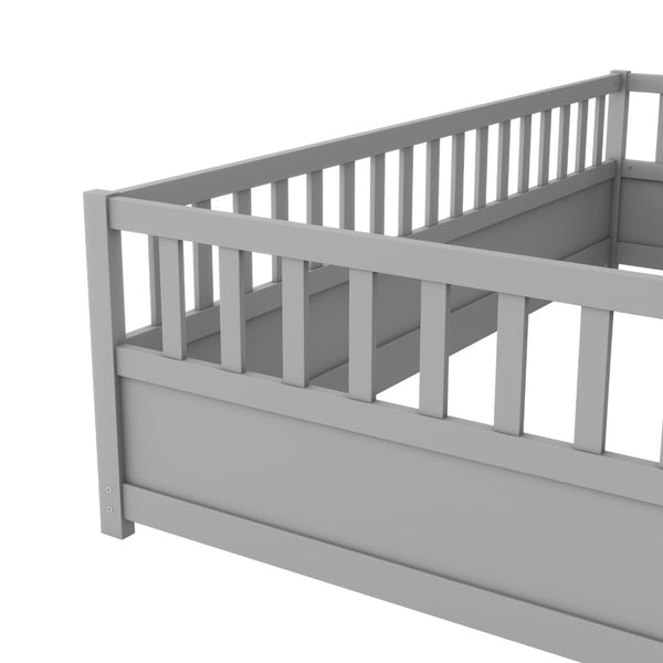 English Elm Twin Montessori Floor Bed Frame With High Security Barriers & Child-Friendly Door In Grey Finish W1858P164928-GIGA