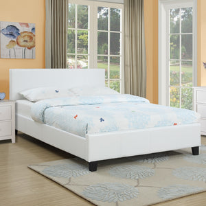 English Elm Classic White Queen Size Bed Faux Leather Upholstered Frame with Wooden Legs, Chic Traditional Design, Easy Assembly, 65"W x 84.5"L B011P395407