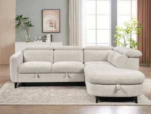 English Elm Sectional Convertible Sofa Bed with Pull-Out Sleeper and Large Under-Seat Storage, Modern Cozy Design Beige W1417S00220