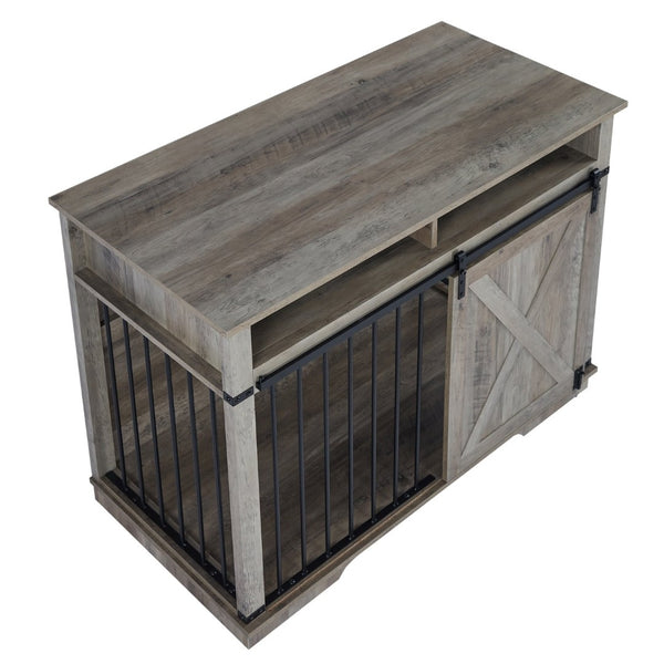 English Elm Wf005-gw,the Dual Compartment Furniture Style Dog Crate with Open Shelves for Living Rooms W308P171239