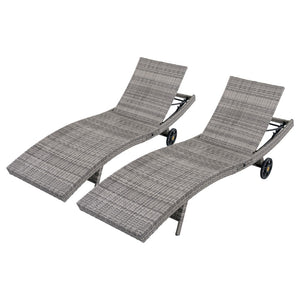 English Elm K&k Outdoor Wicker Reclining Chaise Set 2 Piece with Pull Out Tray Rolling Wheels Grey N707P395515E