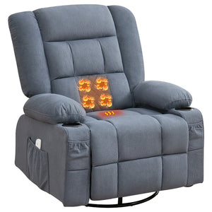 English Elm Kneading Massage Rocker Recliner with 4‑Point 3D Kneading, Heat, USB Port, Cup Holders & Swivel Comfort Blue W1521P390947