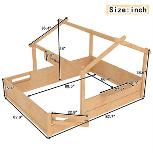 English Elm Queen House Shaped Kids Floor Bed Pine Wood Frame with Guardrails and Personalized Headboard Natural W1580P396335