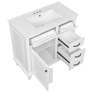 English Elm 36 Inch Bathroom Vanity - Modern Ceramic Sink, Solid Wood Frame, Adjustable Storage & Soft-Close Doors N725P336554K