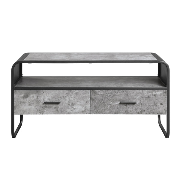 English Elm Modern Sleek TV Stand with Faux Concrete Top and Open Shelf Storage Minimalist Frame for Living Room Decor and Media Organization Black,Gray 17 L x 42.5 W x 8.5 H B2741P337133