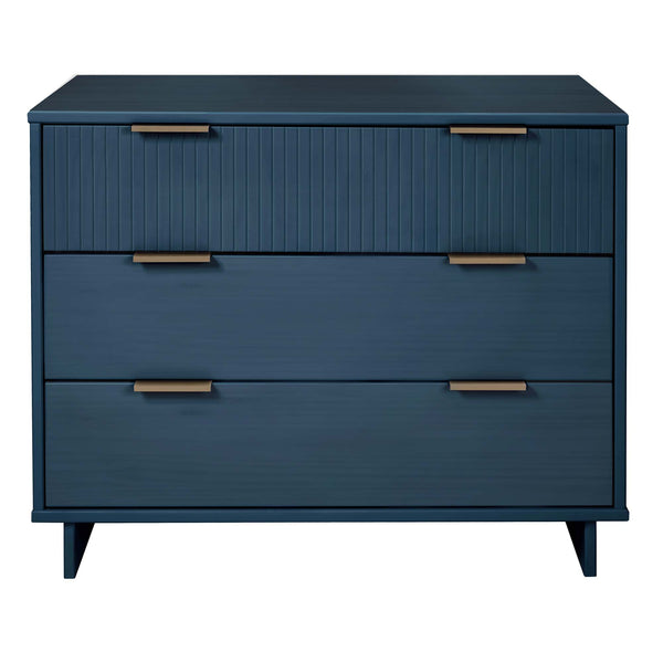 English Elm Granville 38" Dresser In Luxurious Midnight Blue - 3 Drawers, Ribbed Design, Gold Hardware, Modern Glam B365S00077