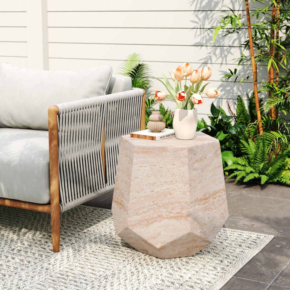 English Elm Christopher Knight Home® - Outdoor/Indoor Lightweight Concrete Side Table - Hexagonal Travertine Accent For Modern Spaces N773P253775Z