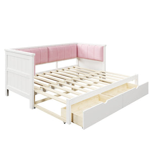 English Elm Twin Xl to King Convertible Daybed with Storage Drawers and Upholstered Backrest N7090000479K