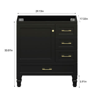 English Elm 30"black Matte Finish Bathroom Vanity with Soft Close Cabinet and Three Storage Drawers Black W3133S00018