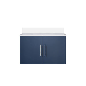 English Elm Navy 30 in. Bath Vanity with White Quartz Top, Solid Wood Frame, Soft-Close Drawer, Storage Durable B2731P258582