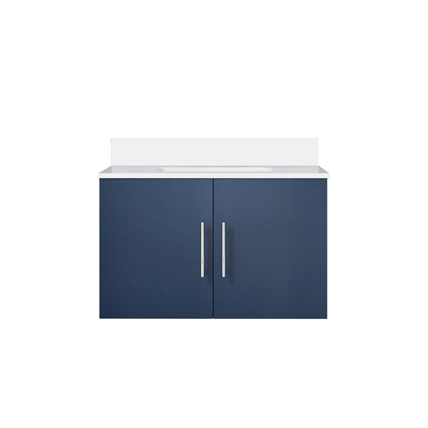 English Elm Navy 30 in. Bath Vanity with White Quartz Top, Solid Wood Frame, Soft-Close Drawer, Storage Durable B2731P258582