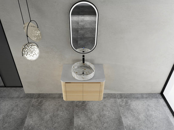 English Elm 30'' Wall-Mounted Bathroom Vanity With Elegant Ceramic Sink, Soft-Close Doors & Space-Saving Design W999S00464