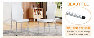 English Elm Table and Chair Set Marble Glass Top Silver Legs White Pu Seating for Modern Dining W1151S04646