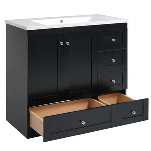 English Elm 36 Inch Shaker Style Free-Standing Bathroom Vanity Cabinet with Resin Sink, Soft-Close Storage Elegance Black SV000021AAB