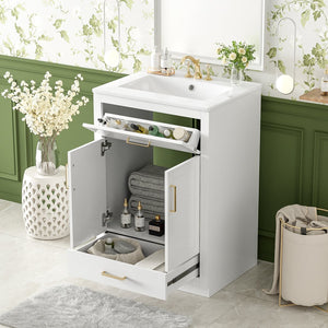 English Elm 24" Bathroom Vanity With Integrated Ceramic Sink, Sleek Storage Cabinet & Easy Assembly For Style N710P341037K