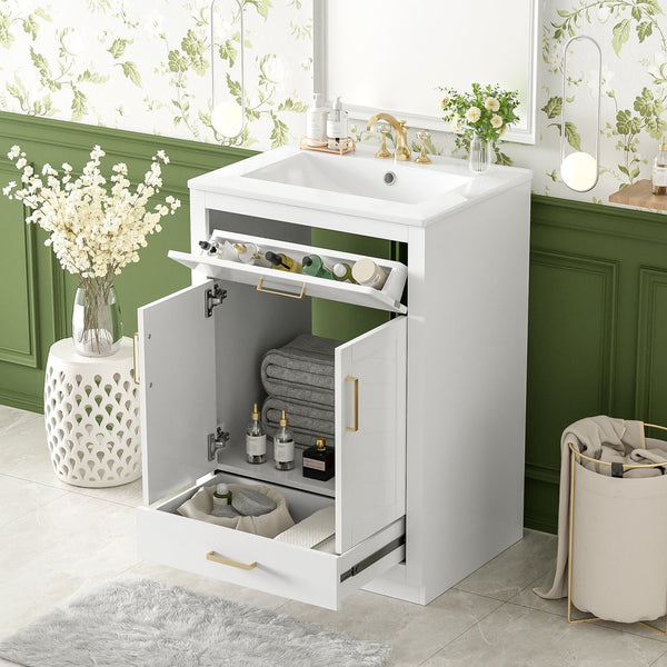 English Elm 24" Bathroom Vanity With Integrated Ceramic Sink, Sleek Storage Cabinet & Easy Assembly For Style N710P341037K