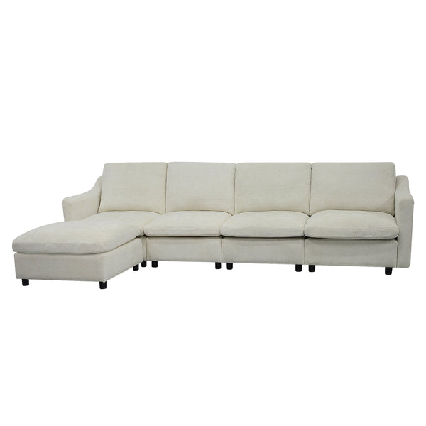 English Elm 4-Seater Modular Cloud Sofa in Beige Fabric with Ottoman, Memory Foam Comfort, Pockets & Pillows W1183S00011
