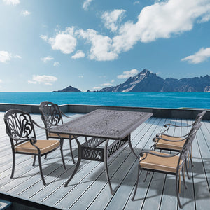 English Elm 5-Piece Elegant Cast Aluminum Patio Furniture Set With Brown Cushions For Outdoor Comfort & Style W1710S00085