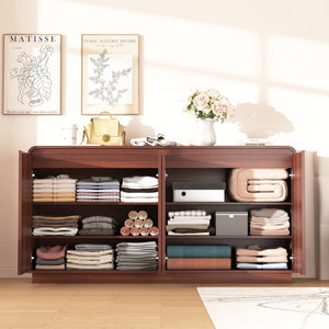 English Elm Black Fluted Wave Door Media Console with Built-in Power Outlet and Adjustable Shelving Walnut W409P452058