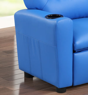 English Elm Carisa Youth Pu Leather Recliner Chair with Cupholder for Playroom or Bedroom Blue B2749P413219