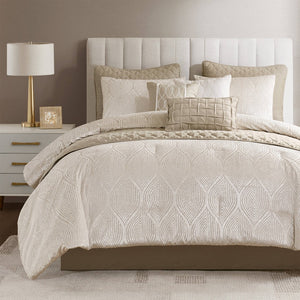 English Elm 10-piece California King Velvet Jacquard Comforter Set Layered Bedding with Microfiber Shams Champagne B035P482942
