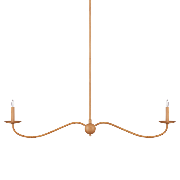 Saxon Rattan Linear Chandelier: Elegant Modern Lighting for Kitchen Islands & Coastal Chic Decor