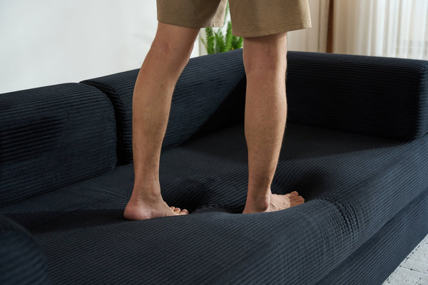 English Elm Convertible Sleeper Sofa Bed with Corduroy Upholstery, 4‑in‑1 Folding Couch Mattress, Space‑Saving Lounge Black W3434P346241