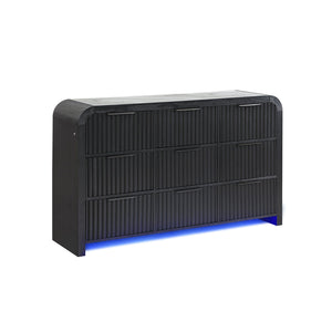 English Elm Beverly Fluted White and Black Chest with LED Lighting, Solid Wood & MDF, Spacious Edge-Pull Drawers White+Black 66.5 L x 21 W x 41.5 H B201P391770