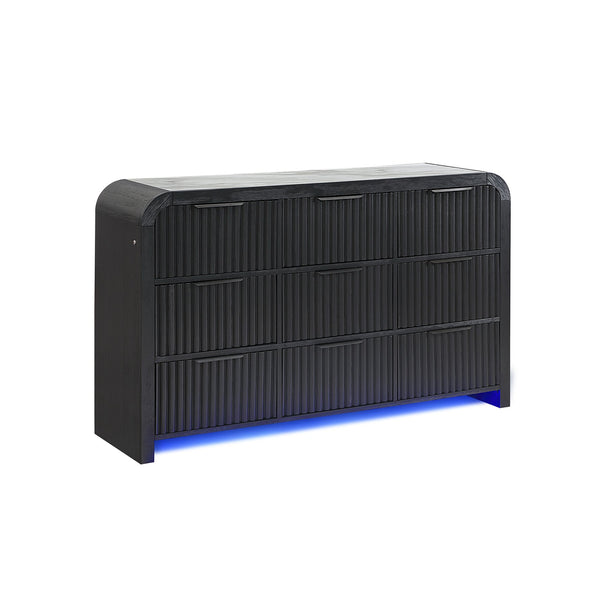 English Elm Beverly Fluted White and Black Chest with LED Lighting, Solid Wood & MDF, Spacious Edge-Pull Drawers White+Black 66.5 L x 21 W x 41.5 H B201P391770