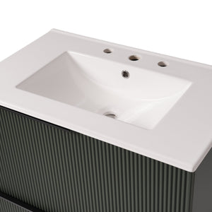 English Elm Christopher Knight Home® - 30" Bathroom Vanity With Elegant Ceramic Sink, Soft-Close Drawers & Fluted Green Design For Modern Spaces N817P295760G