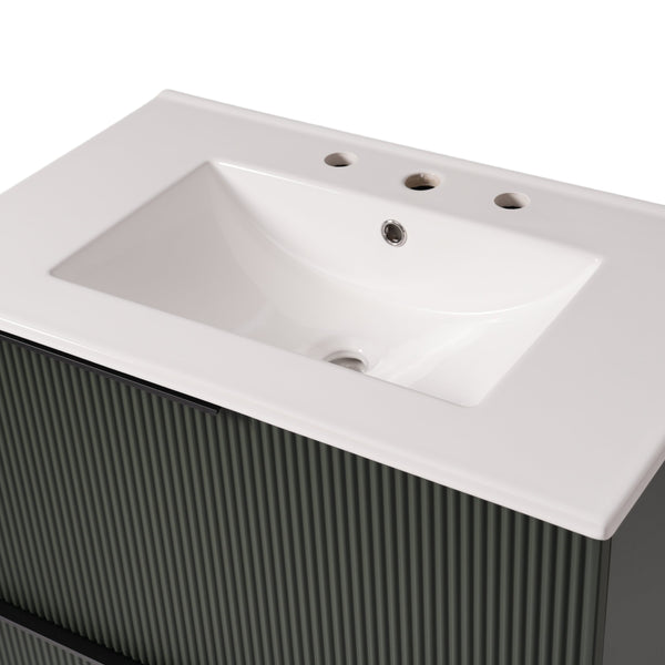 English Elm Christopher Knight Home® - 30" Bathroom Vanity With Elegant Ceramic Sink, Soft-Close Drawers & Fluted Green Design For Modern Spaces N817P295760G