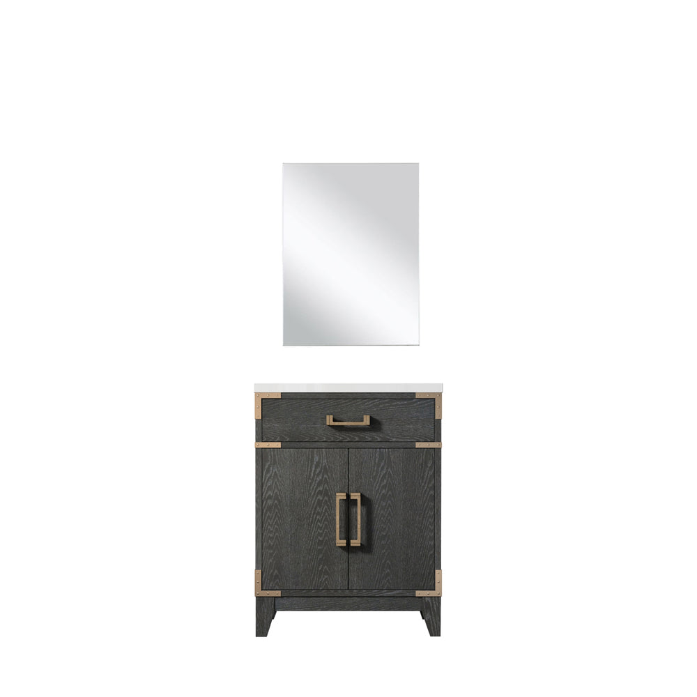 English Elm Black Oak Single Bath Vanity With Acrylic Top & Mirror – Perfect For Compact Spaces & Modern Style B2731S02121