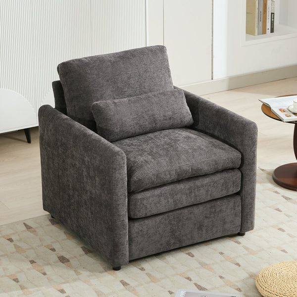 English Elm 31.9" Cozy Upholstered Armchair with Chenille Fabric, Double-Layer Cushions & Lumbar Support Grey N719P251495E