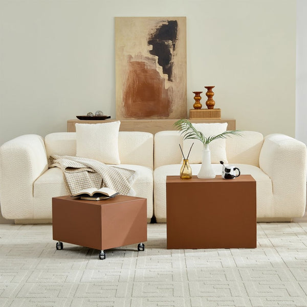 English Elm Modern Saddle Leather Upholstered Side Table Compact Mdf Frame for Living Room Brown W2085P400868