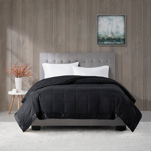 Madison Park Windom Casual Lightweight Down Alternative Blanket with Satin Trim MP51-8501 Black