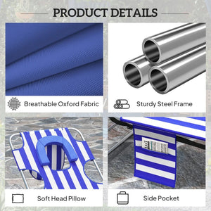 English Elm Handy Tri-fold Outdoor Lounger with Face Cavity Steel Frame Oxford Fabric Tanning Bed Blue Stripe T3971P481331