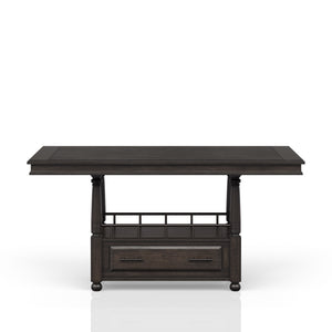 English Elm Deep Deep Coffee Counter Height Dining Table with Storage Shelf & Drawer, Solid Wood+MDF, Metal Accents, Sturdy Modern Design B2699S00009