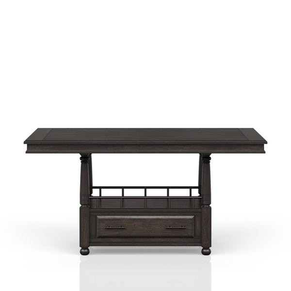 English Elm Deep Deep Coffee Counter Height Dining Table with Storage Shelf & Drawer, Solid Wood+MDF, Metal Accents, Sturdy Modern Design B2699S00009