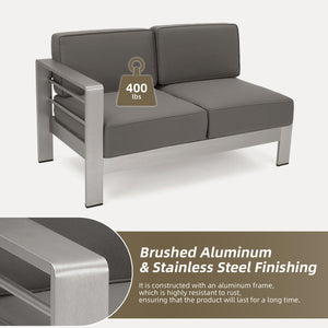 English Elm Christopher Knight Home® - Outdoor 4-Person Aluminum Patio Sectional Set – Modern Khaki/Silver-Grey, Waterproof Cushions, Rust-Resistant Frame N757S357589K