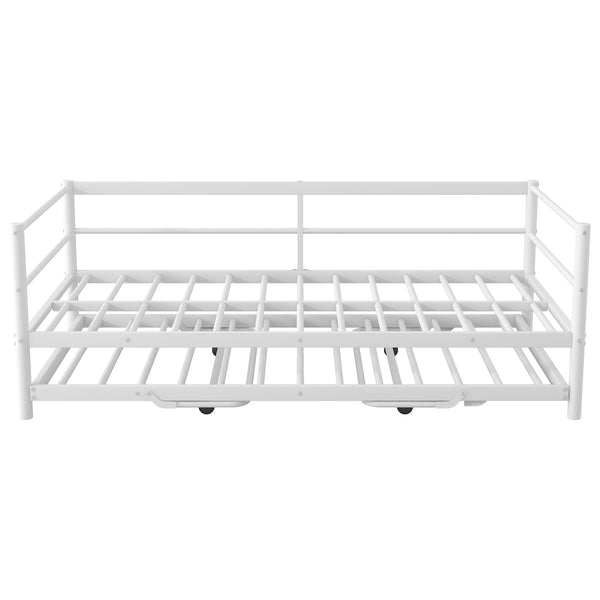English Elm Twin Metal Daybed with LED Lighting and Adjustable Pop-Up Trundle, Industrial Steel Frame, Heavy-Duty Support White N750P244915K